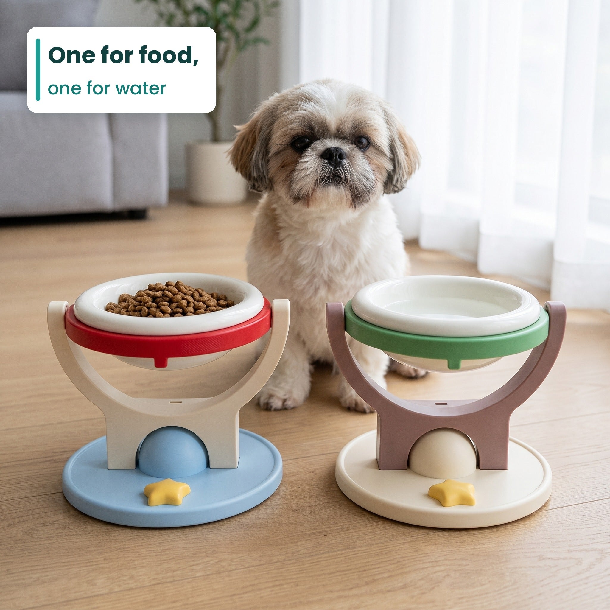PawPerch™ by Omewan 2-in-1 Raised Ceramic Pet Bowl